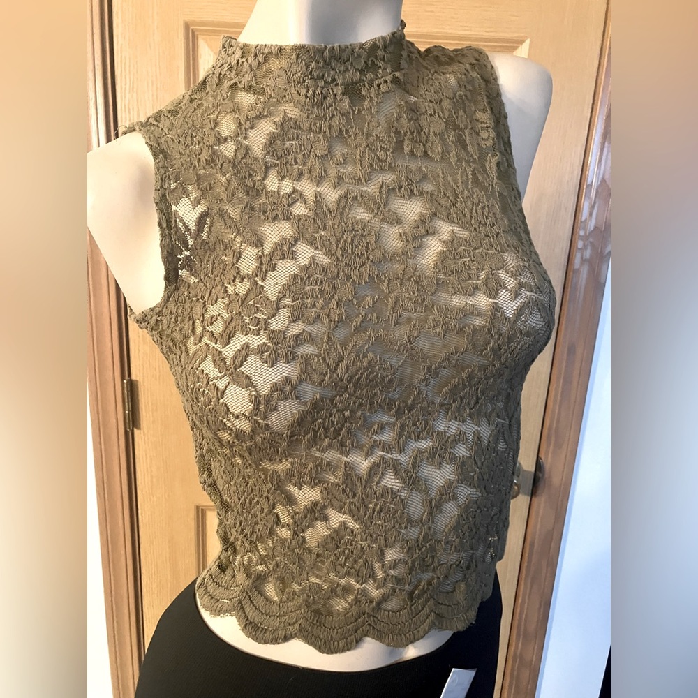 Olive Lace Sleeveless Top